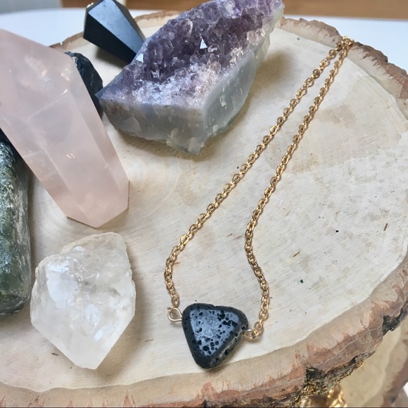 Ecclectically Curated Jewelry - Minimalist Triangle Lava Bead Diffuser Necklace Ecclectically Curated Jewelry - Minimalist Triangle Lava Bead Diffuser Necklace